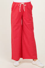 Red Plaid Drawstring Maternity Lounge Pants