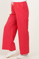 Red Plaid Drawstring Maternity Lounge Pants