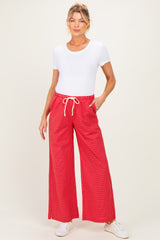 Red Plaid Drawstring Maternity Lounge Pants