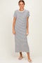 Charcoal/ Ivory Striped Short Sleeve Midi Dress