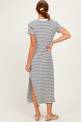 Charcoal/ Ivory Striped Short Sleeve Midi Dress