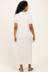 Oatmeal/ Ivory Striped Short Sleeve Maternity Midi Dress