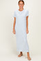 Light Blue/ Ivory Striped Short Sleeve Midi Dress