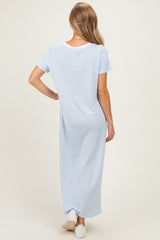 Ivory/ Light Blue Striped Short Sleeve Maxi Dress