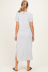 Ivory/ Heather Grey Striped Short Sleeve Maternity Maxi Dress