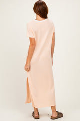 Ivory/ Salmon Striped Short Sleeve Maxi Dress