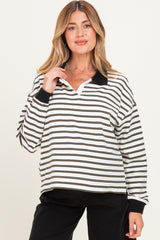 Ivory Striped Long Sleeve Polo Maternity Top