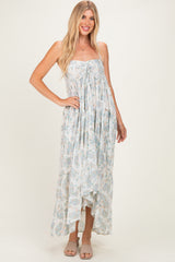 Cream Hi-Lo Spaghetti Strap Paisley Ruffle Maternity Maxi Dress