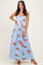 Light Blue Floral Thin Strap Midi Dress