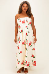 Cream Floral Thin Strap Maternity Plus Midi Dress