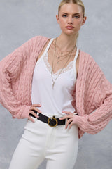 Pink Dolman Sleeve Boho Cable Knit Maternity Cardigan