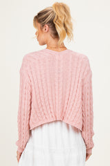 Pink Dolman Sleeve Boho Cable Knit Maternity Cardigan