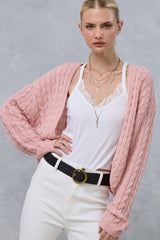 Pink Dolman Sleeve Boho Cable Knit Cardigan