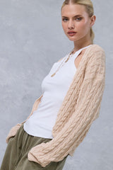 Beige Dolman Sleeve Boho Cable Knit Cardigan