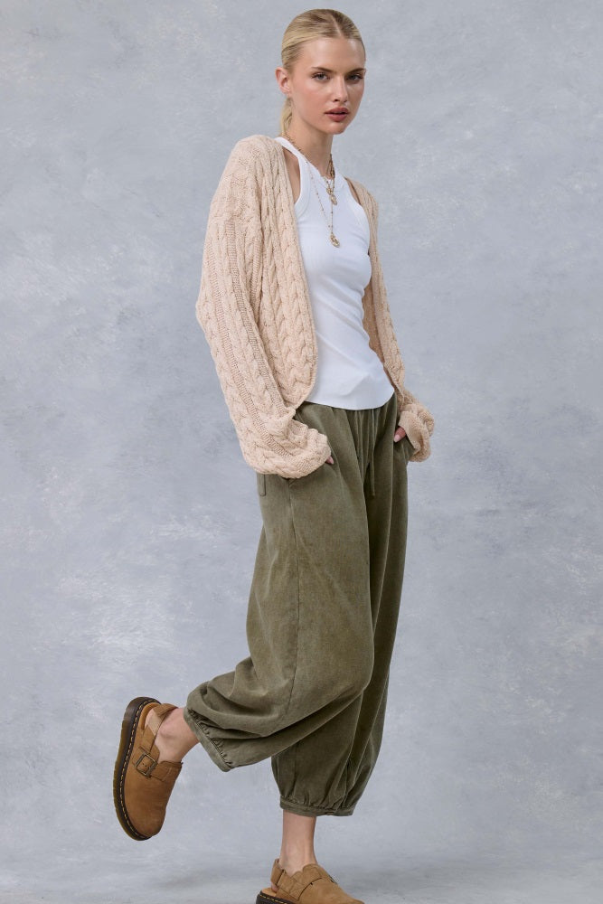Beige Dolman Sleeve Boho Cable Knit Cardigan