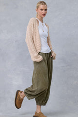 Beige Dolman Sleeve Boho Cable Knit Cardigan