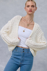 Cream Dolman Sleeve Boho Cable Knit Maternity Cardigan