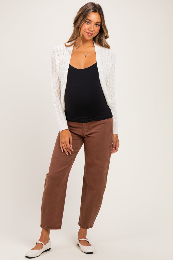 Cream Dolman Sleeve Boho Cable Knit Maternity Cardigan