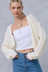 Cream Dolman Sleeve Boho Cable Knit Cardigan