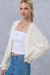 Cream Dolman Sleeve Boho Cable Knit Cardigan