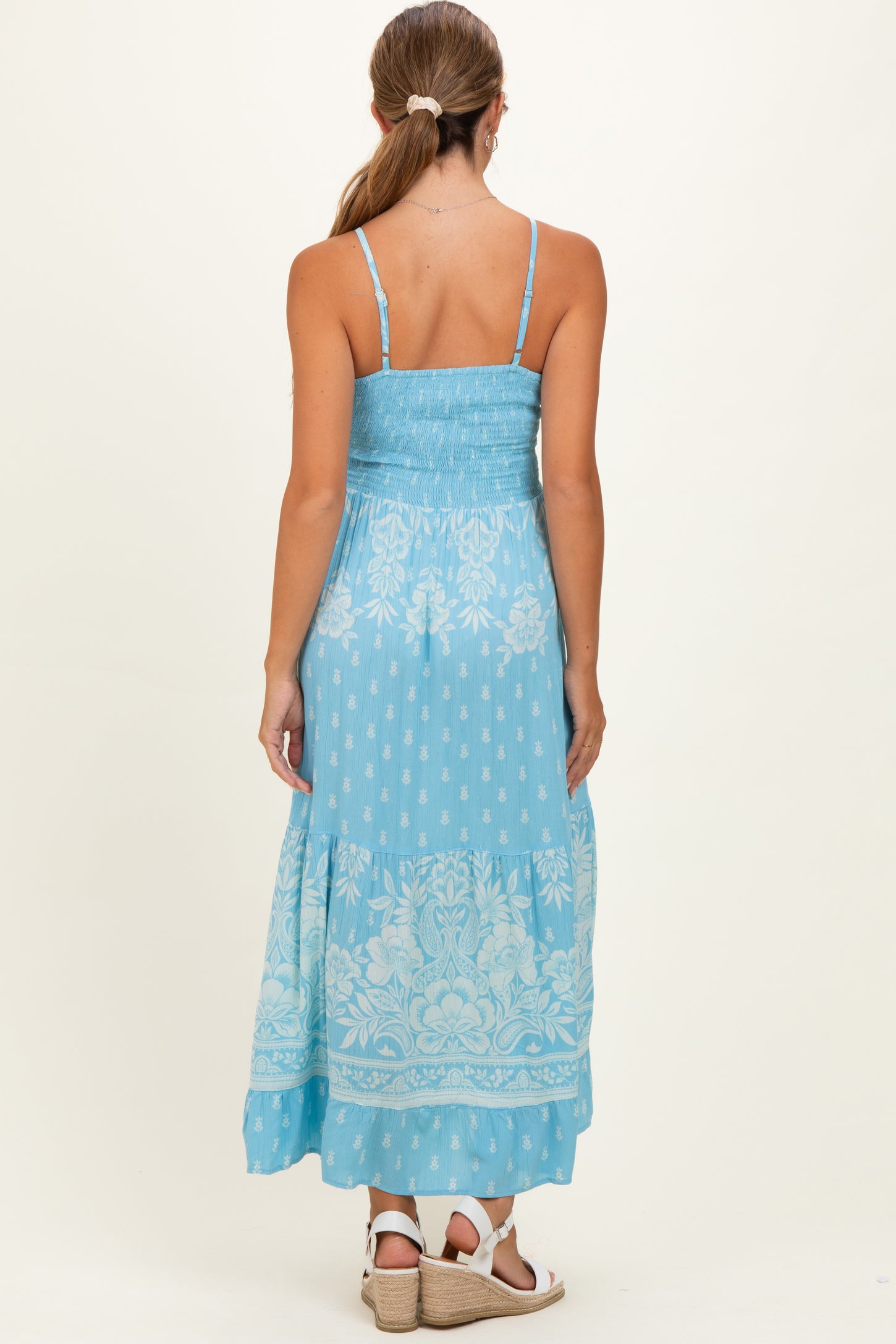 Light Blue V-Neck Twist Front Cut Out Maternity Maxi Dress