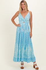Light Blue V-Neck Twist Front Cut Out Maxi Dress