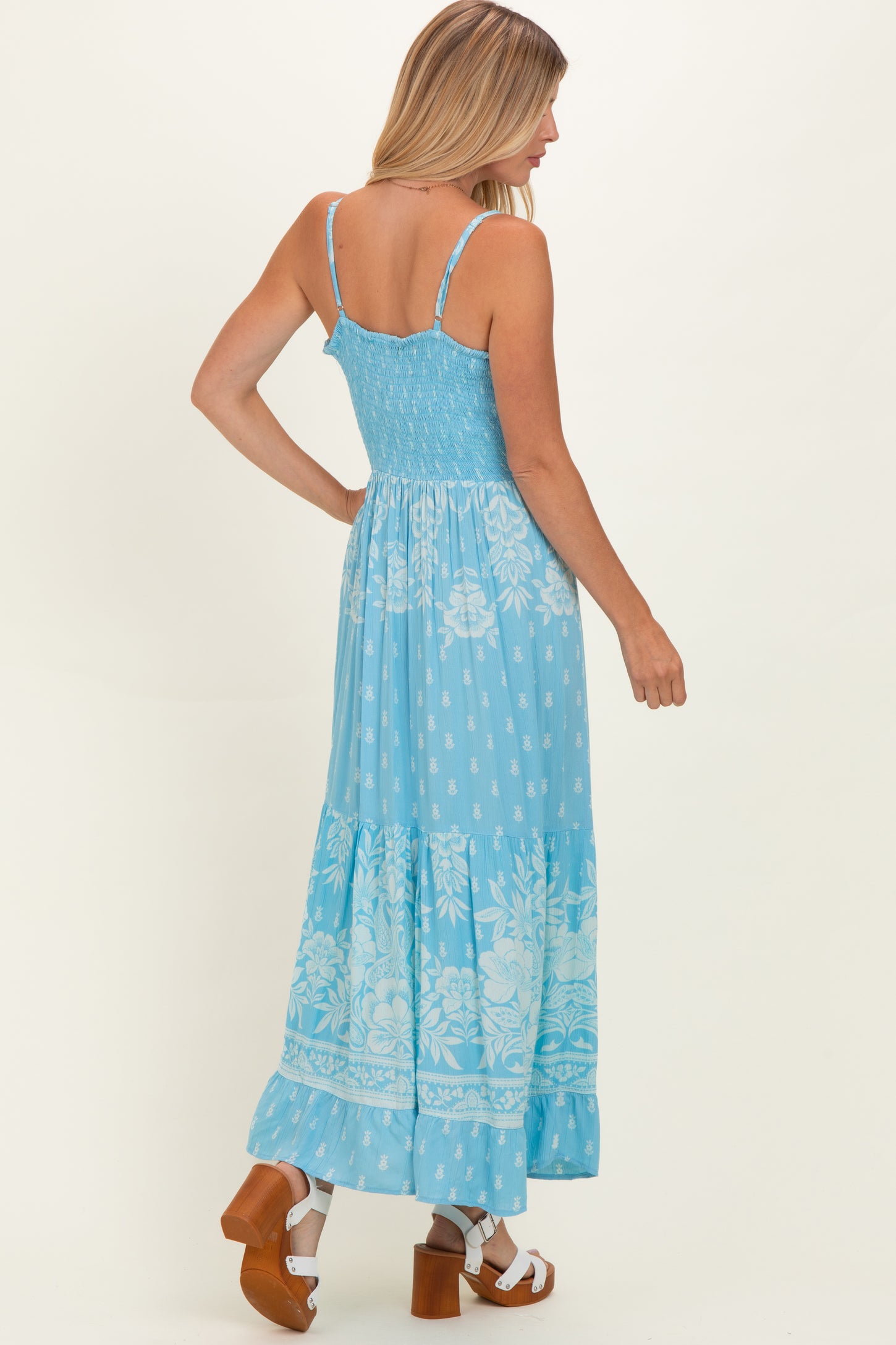 Light Blue V-Neck Twist Front Cut Out Maxi Dress