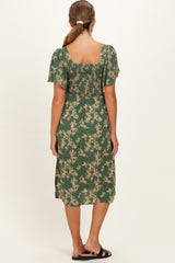 Olive Floral Short Sleeve V-Neck Twist Front Maternity Midi Dress