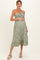 Green Floral Smocked Strapless Maternity Midi Dress