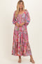 Pink Patchwork Print Smocked Tiered Maxi Dress
