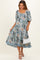 Blue Printed Smocked 3/4 Sleeve Maternity Midi Dress