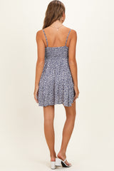 Navy Ditsy Floral V-Neck Smocked Maternity Mini Dress