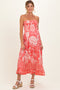 Coral Pink Floral Smocked Strapless Maternity Midi Dress