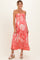 Coral Pink Floral Smocked Strapless Maternity Midi Dress