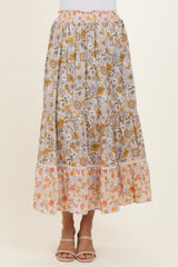 Lemon Mixed Floral Smocked Waist Maxi Skirt