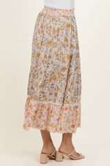 Lemon Mixed Floral Smocked Waist Maxi Skirt