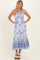 Blue V-Neck Cut Out Lace Up Back Dress
