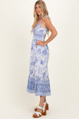 Blue V-Neck Cut Out Lace Up Back Dress