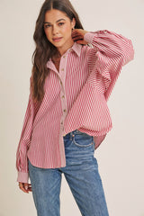 Brick Red  Drape Batwing Button-Down Shirt