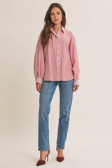 Brick Red  Drape Batwing Button-Down Shirt