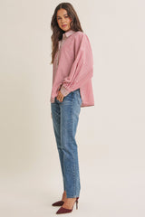 Brick Red  Drape Batwing Button-Down Shirt
