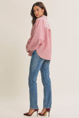 Brick Red  Drape Batwing Button-Down Shirt
