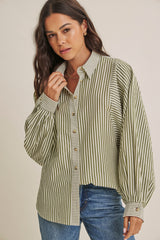 Olive Drape Batwing Button-Down Shirt
