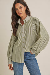 Olive Drape Batwing Button-Down Shirt