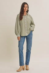Olive Drape Batwing Button-Down Shirt