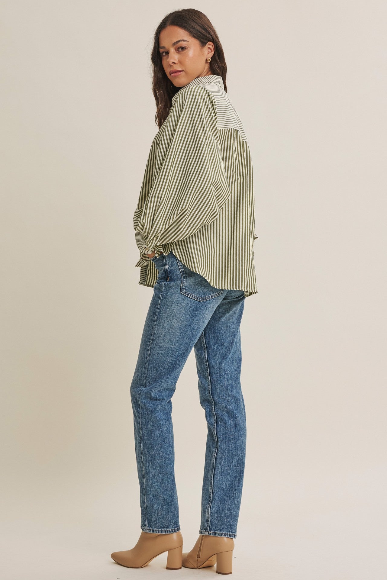 Olive Drape Batwing Button-Down Shirt