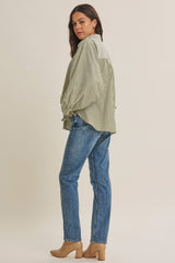 Olive Drape Batwing Button-Down Shirt