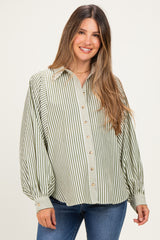 Olive  Drape Batwing Button-Down Maternity Shirt