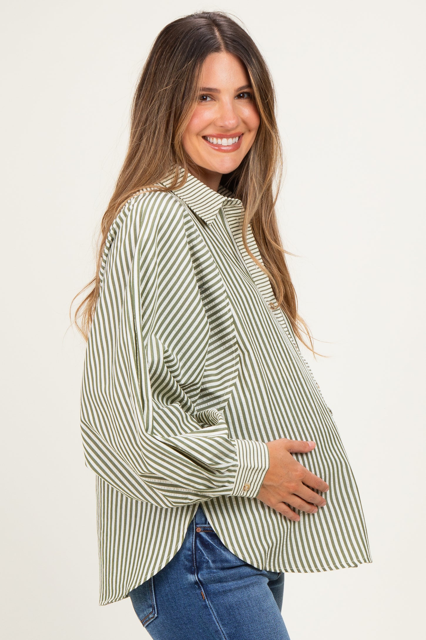 Olive  Drape Batwing Button-Down Maternity Shirt