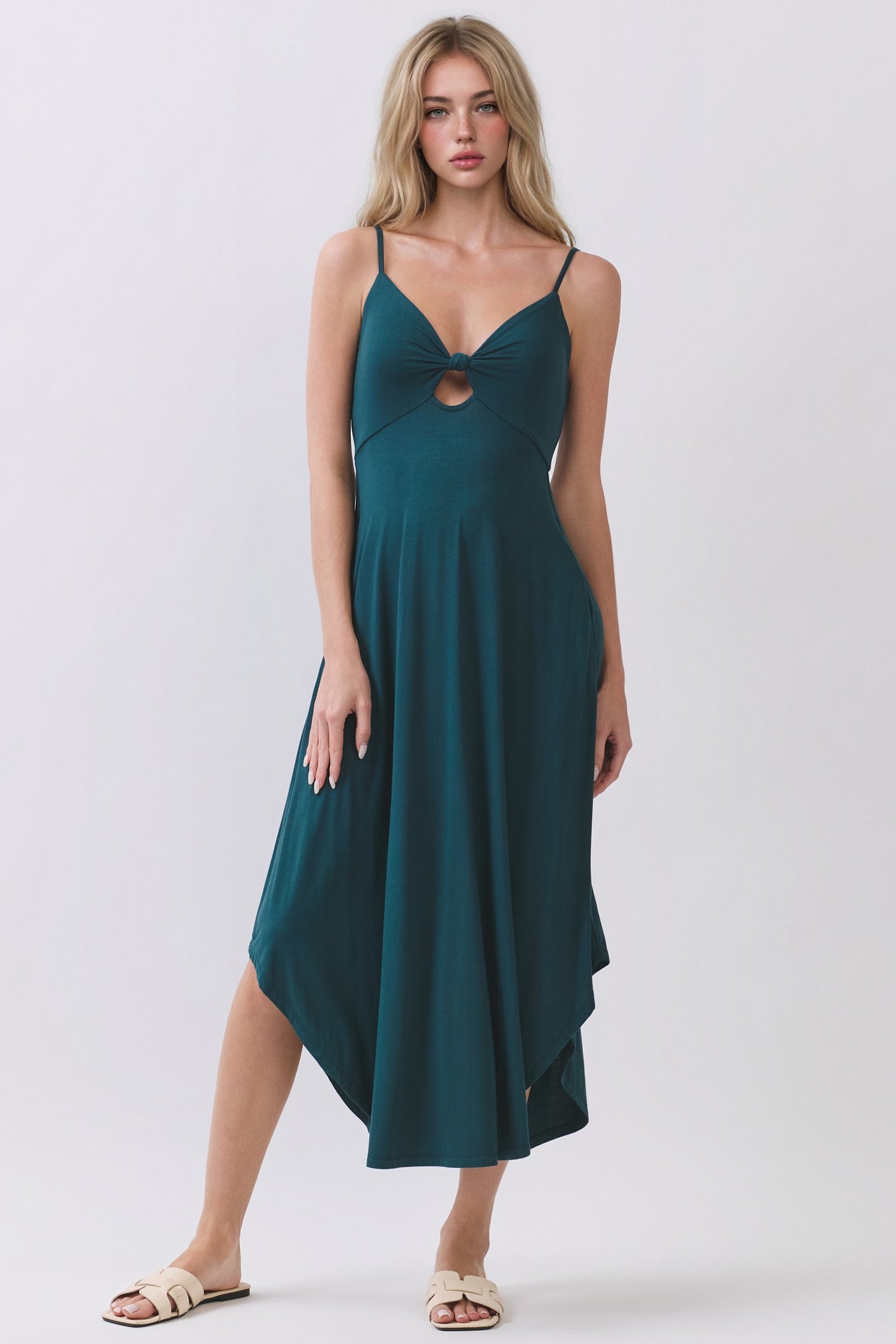 Hunter Green Solid V-Neck Cami Maternity Dress